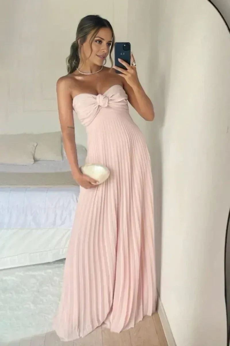 TingPo Wholesale Elegant A Line Sweetheart Pink Long Prom Dress with Ruffles